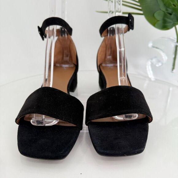 Aquatalia Women Hildy Sandal Size 11 Black Leather Suede Block Heel Slingback - Picture 4 of 16